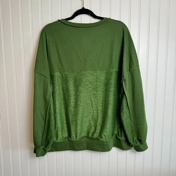 Green slouchy drop shoulder henley sweatshirt size large M6 - Picture 10 of 11